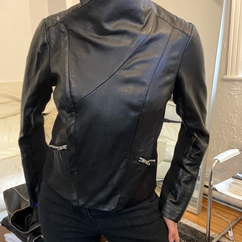 Black Leather Jacket with Shawl Collar